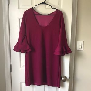 Pink Lily 3/4 sleeve dress with ruffled sleeves